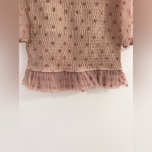 Lovesong Polka Dot Smocked Mini Dress Size M / Color Beige / Tan - Picture 8 of 9